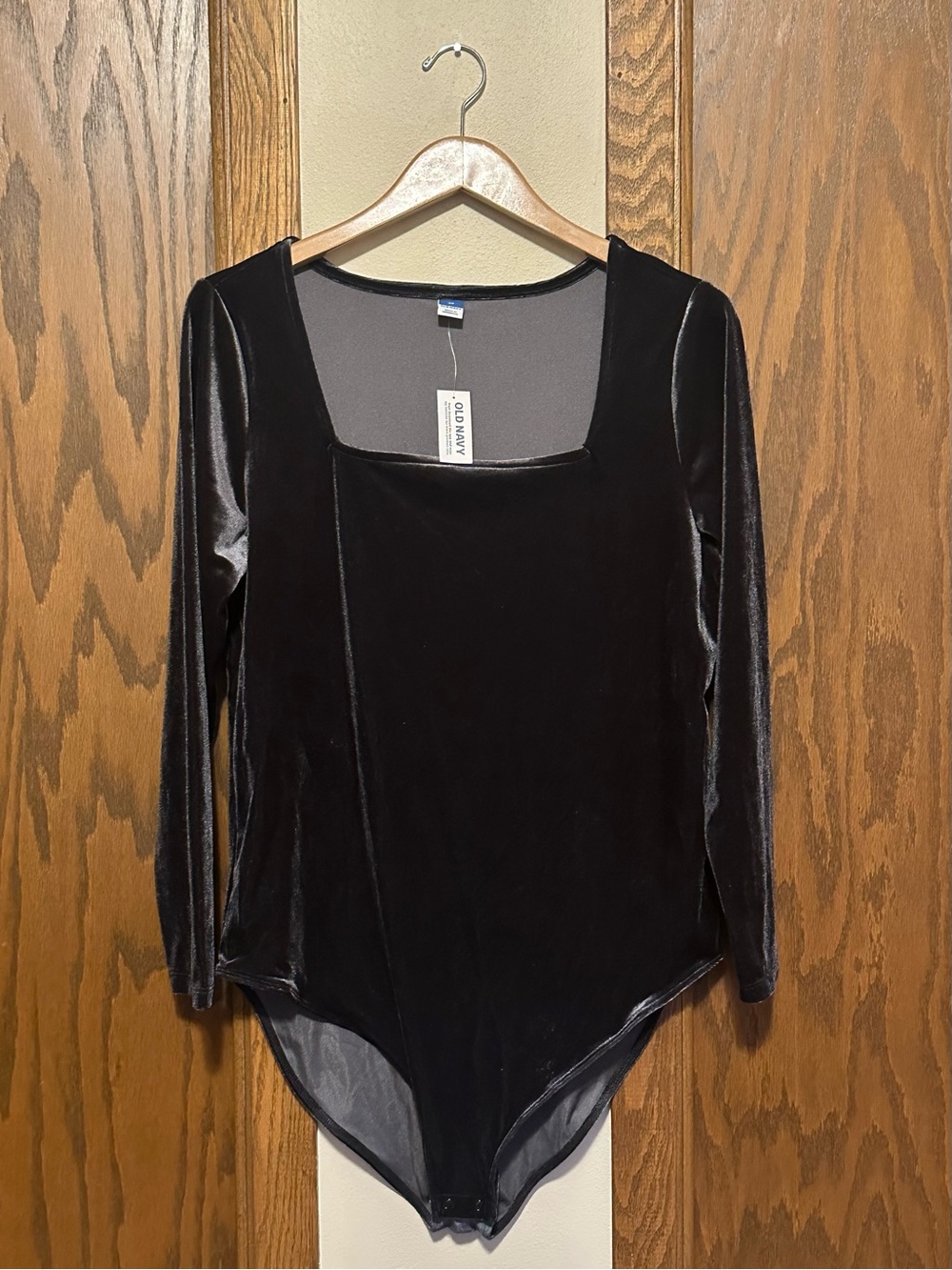 Old Navy Black Velvet Square Neck Long-Sleeve Bodysuit